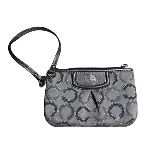 Coach Monogram Silver and Gray Metallic Wristlet - Picture 1 of 5